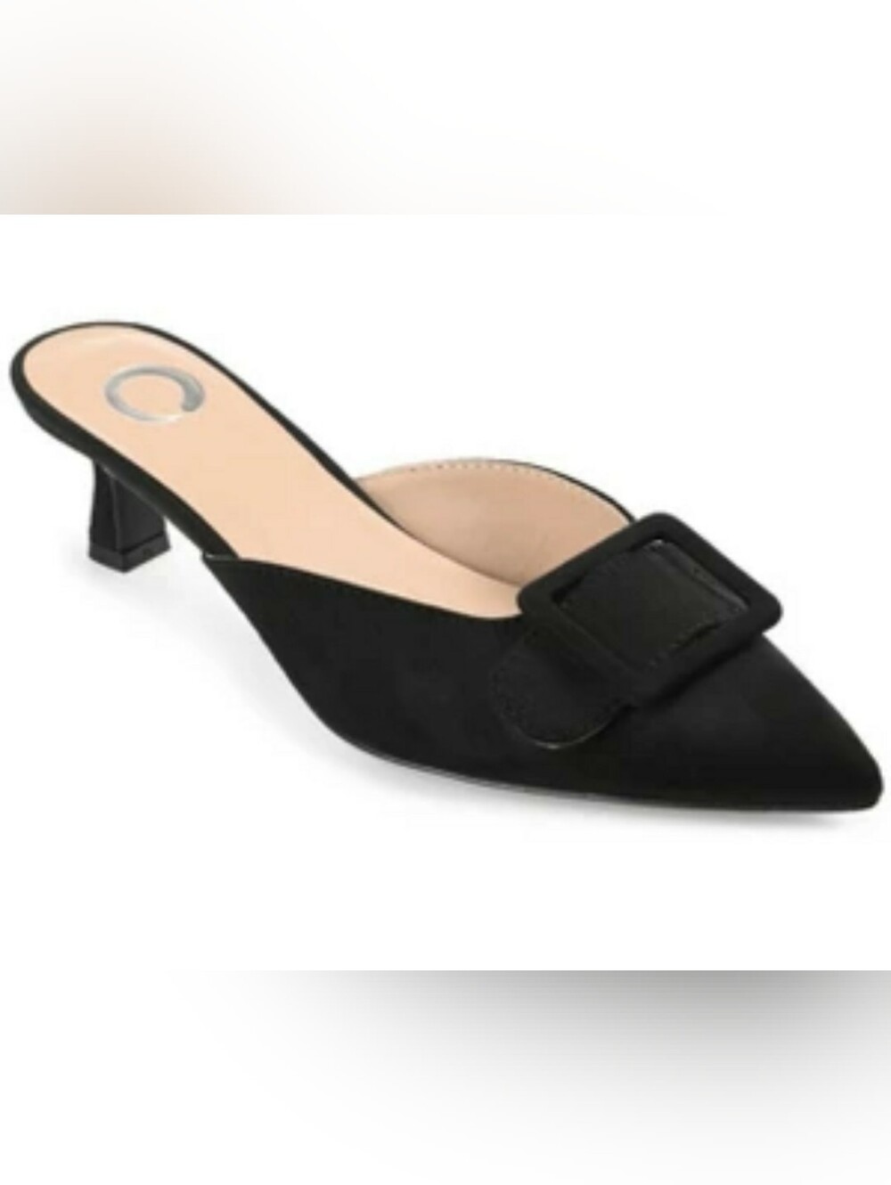 Journee Collection Black Pointed Kitten Heel Mule with Buckle Accent Size 6